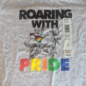 NWT 'Roaring with Pride' Youth M Rainbow T-Rex Grey T-Shirt LGBT Dinosaur NEW